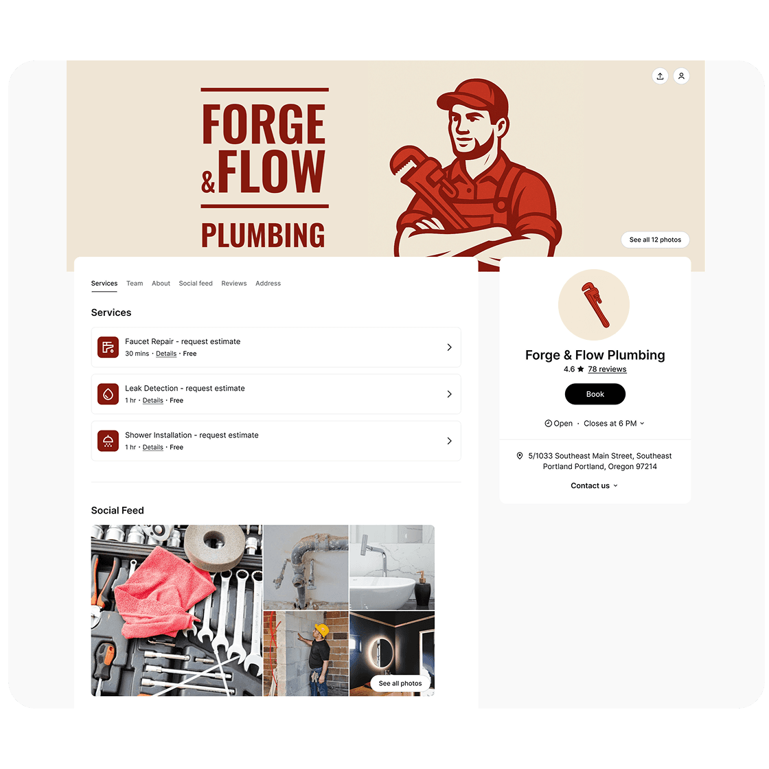 Booking page ServiceForge