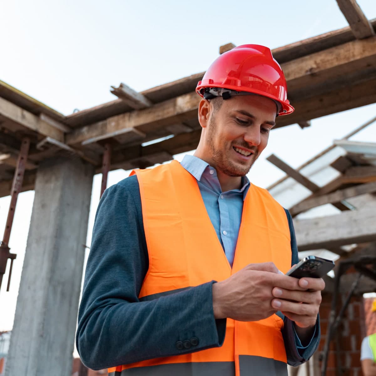 A contractor seen using ServiceForge mobile app