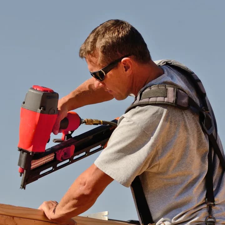 Roofing professional image while working